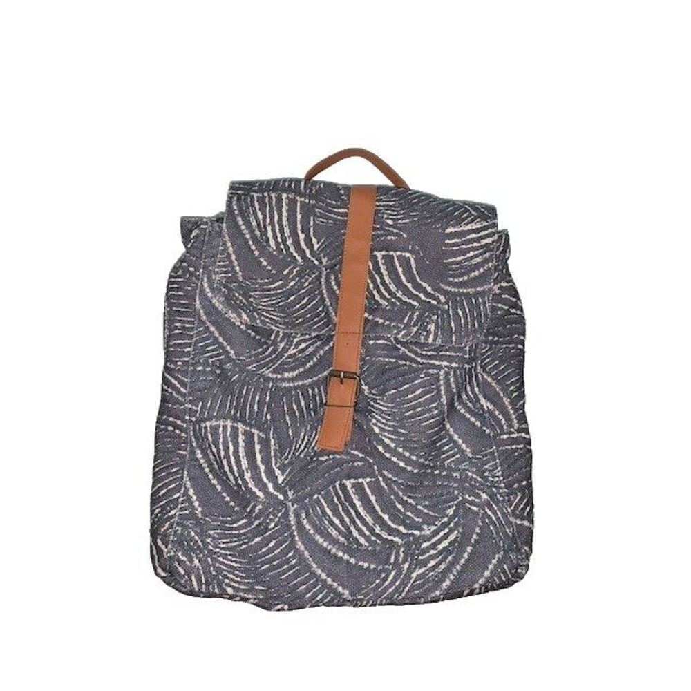 Lu‎ & Elle Backpack Paradise Palm Blue Canvas Flap Drawstring Travel Bag